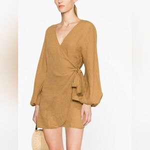 MANEBI - Biarritz Linen Dress in Toffee Size 42